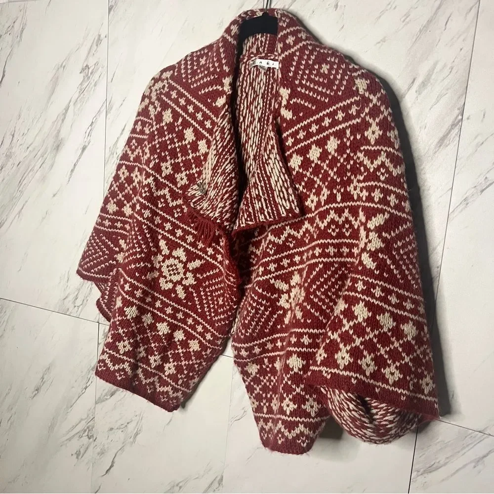 CAbi Fair Isle Shrug Cardigan Sweater Burgundy Cream Size Medium